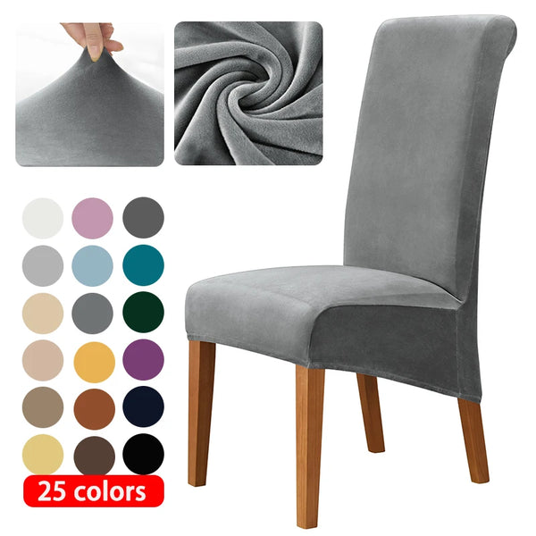 Housses de Chaise en Velours - Grand Format XL à Dossier Long - Tissu Élasthanne pour Salle à Manger Usage Domestique