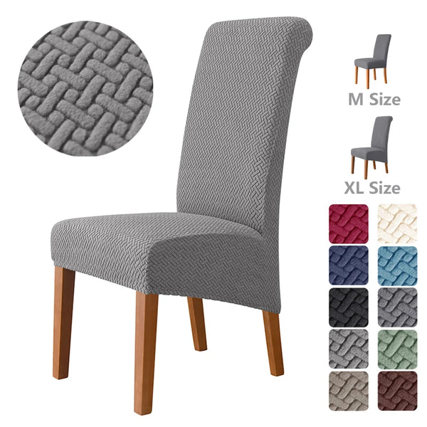 Housses de Chaise Jacquard en Polaire Extensible - Tailles XL et M - Housse Longue Dos/Assise en Sergé Jacquard pour Salle à Manger
